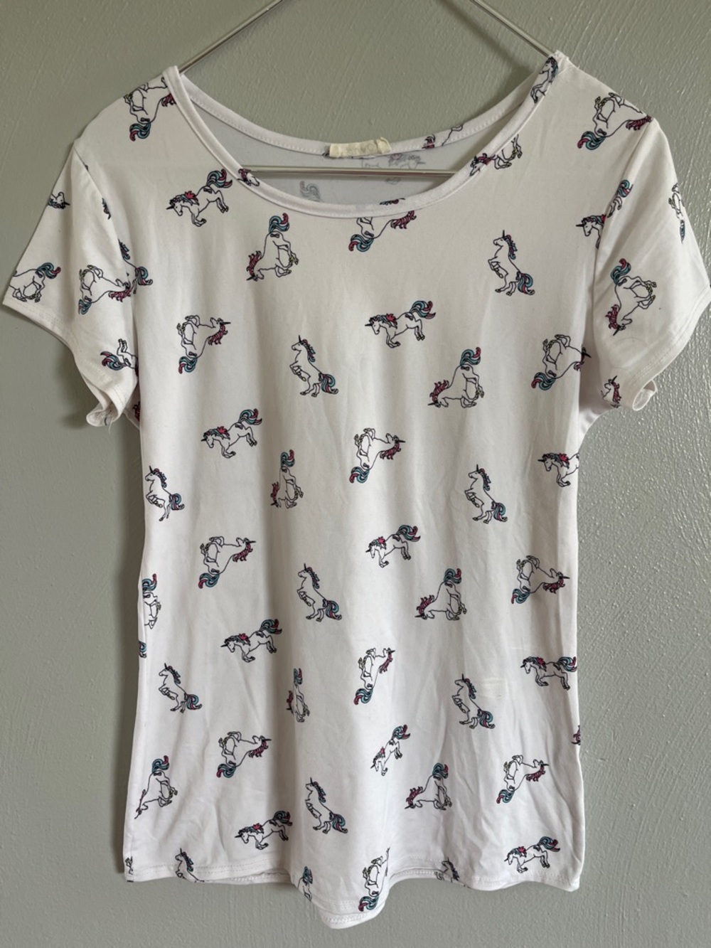 PINC White Unicorn Print Graphic Tee Womens Large Cute Casual Top